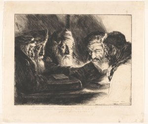 Five Jewish Men Reading by Julius C. Turner (signed by artist)