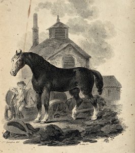 A Dray Horse Standing in Front of the Dray with the Drayman by Julius Caesar Ibbetson