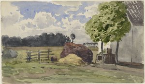 Pile of Wood for a Farm in the Meadow by Julius Jacobus van de Sande Bakhuyzen