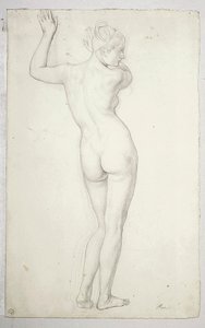 Female Nude in Standing Pose, Shown from the Back; Verso, Outline of Female Nude by Julius Schnorr von Carolsfeld