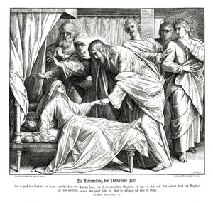 Jesus awakens the little girl, Gospel of Mark by Julius Schnorr von Carolsfeld
