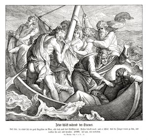 Jesus sleeps during the storm, Gospel of Matthew by Julius Schnorr von Carolsfeld