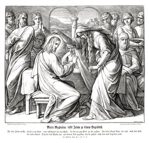 Mary Magdalene anoints Jesus, Gospel of Matthew by Julius Schnorr von Carolsfeld