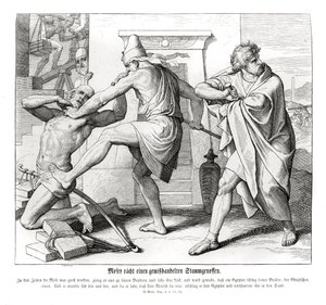 Moses Avenges Mistreatment of His Brethren, Exodus by Julius Schnorr von Carolsfeld