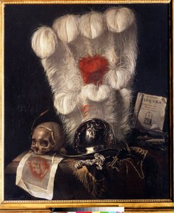 Vanity with Skull Surrounded by Wheat, Helmet, Dagger, Horn, Feathers, and a Copy of 
