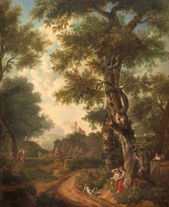 Arcadian landscape with travelers