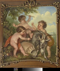 Three Children Playing with a Goat