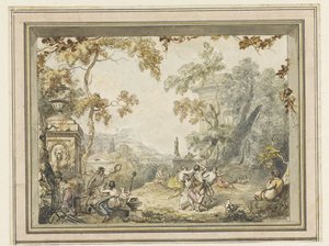 Design for a Room Painting: Idyllic-Arcadian Landscape with Classical Buildings by Jurriaan Andriessen