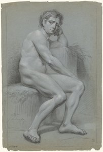 Seated Male Nude, Left Hand under Head