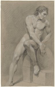 Seated Male Nude, Turned to the Right, Left Foot on a Block