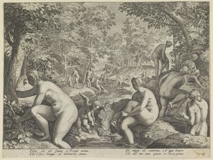 Bathing Women and Men, Amore Letheo, Various Aspects of Love (series title) by Justus Sadeler (attributed to)