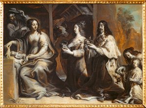 Louis XIII, Anne of Austria and the Dauphin praying before the Holy Family by Justus van Egmont