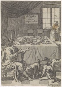 Zoilus Sitting at a Set Table by Justus van den Nijpoort