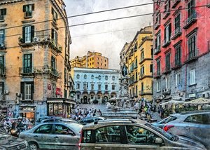 Naples City Watercolor Art Italy