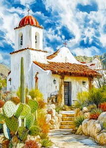 Tranquil Adobe Mission by Justyna Jaszke