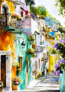 Vibrant Hillside Town by Justyna Jaszke