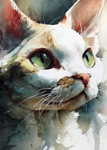 Watercolor Green Eyed Cat