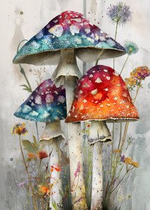 Whimsical Watercolor Mushrooms by Justyna Jaszke