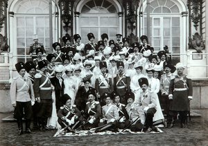 Russian Imperial family outside the Catherine Palace, Tsarskoye Selo, Russia