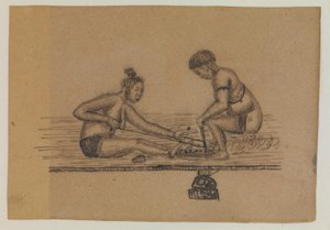 Illustration for an Inuit Legend (Two Naked Persons Making Fire)
