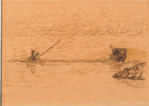 Kayak Man Harpooning a Diving Seal
