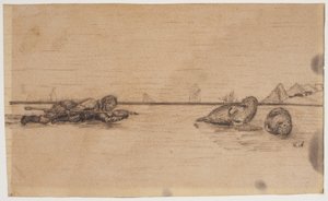 Motif from an East Greenlandic Legend (A Hunter Moving Lying on the Ice Towards Two Seals at a Breathing Hole)