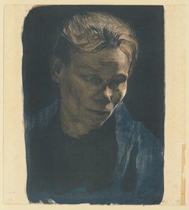 Half-Length Portrait of a Working-Class Woman with a Blue Shawl by Käthe Kollwitz