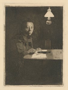 Self-Portrait at the Table (Final Version, 3rd State) by Käthe Kollwitz