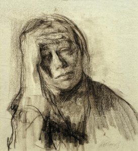 Self-Portrait with Right Arm Resting, Hand on Forehead