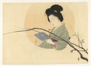 Woman Reading with Blooming Branch