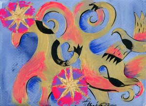 Golden Swirls Fantasy Birds