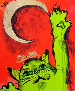 Green Cat Red Moon by Kanat Ibragimov
