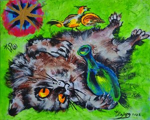 Playful Cat and Bird