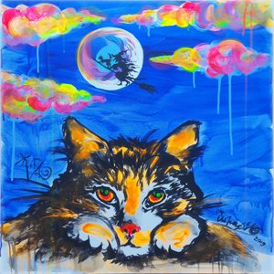 Whimsical Cat Halloween Night