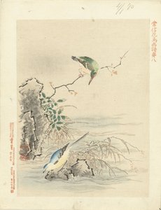 Kingfisher Looking at Bird by Water by Kano Tsunenobu