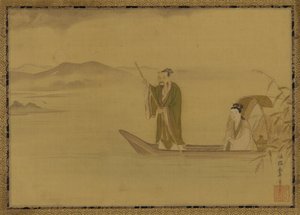 Chinese Man and Woman in a Boat by Kano Yasunobu
