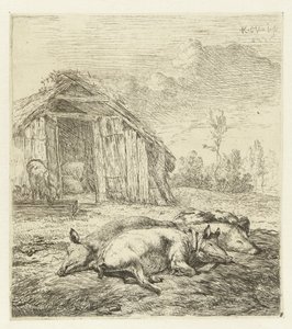 Three Pigs in Front of a Pen by Karel Du Jardin