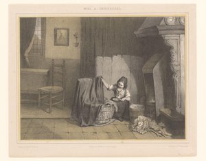 Interior with a Girl by the Cradle by Karel Frederik Bombled