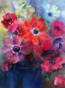 Caen Anemones in a Blue Jug