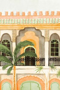 Moroccan Building with Palms by Karen Menzenbach