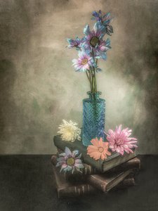 Vintage Flowers and Books by Karen Smalley