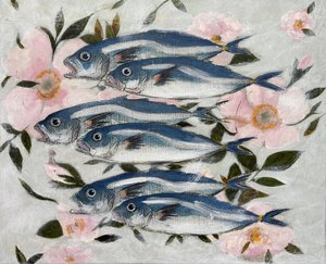 Blue Fish Pink Flowers