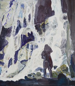 Person at Majestic Waterfall