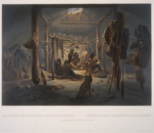 The Interior of the Hut of a Mandan Chief by Karl Bodmer