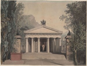 Alceste (?). Opera by Christoph Willibald Gluck. Design for a Decoration. Doric Temple in Southern Landscape by Karl Friedrich Schinkel