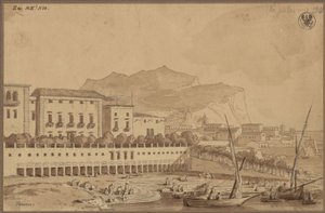 View from the Balcony of My Apartment in Palermo, the Small City Harbor, in the Distance the Monte Pellegrino by Karl Friedrich Schinkel