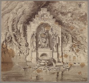 Architectural Setting of a Spring with a Madonna and Two Angel Statues by Karl Friedrich Schinkel