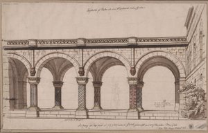 Ariodan. Opera by Etienne Nicolas Méhul. Design for the 1st Decoration. Arcade / A Gallery by Karl Friedrich Schinkel