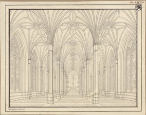 Berlin, Spittelmarkt. Design for Gertraudenkirche. Interior View, Looking through the Nave to the Choir by Karl Friedrich Schinkel