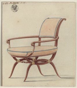 Berlin, Unter den Linden. Royal Palace, Chamois Room of Friedrich Wilhelm III. Design for an Armchair by Karl Friedrich Schinkel
